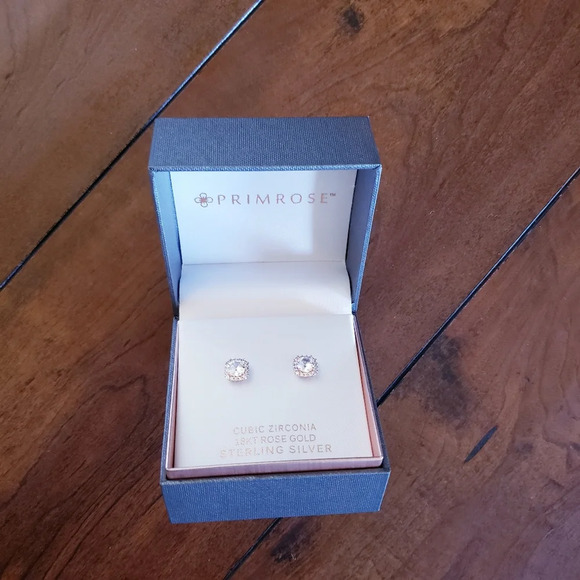 New Primrose 18kt Gold Over Sterling Silver Cubic Zircona Stud Earrings - Picture 8 of 10